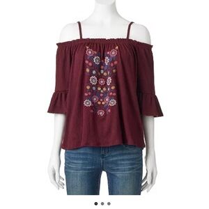 Embroidered Cold Shoulder Top